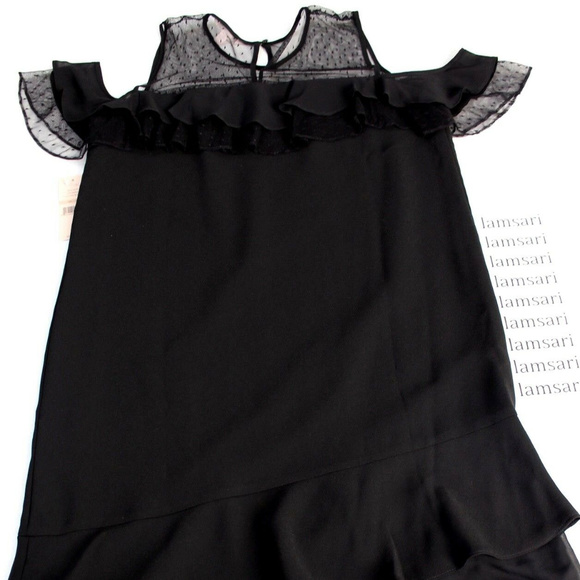 Nanette Cold Shoulder Swiss Dot Mesh Ruffle Dress - Picture 5 of 6